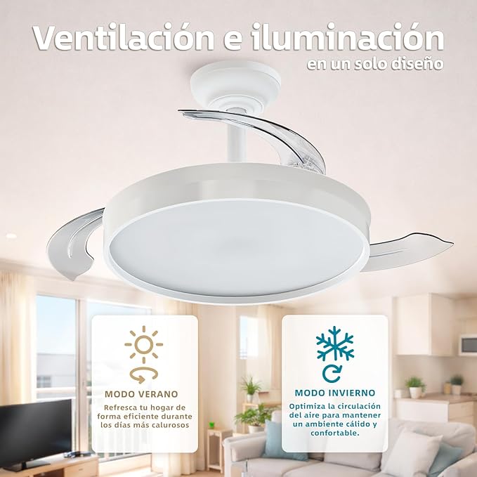 Ventilador de Techo LED Silencioso con Luz Regulable