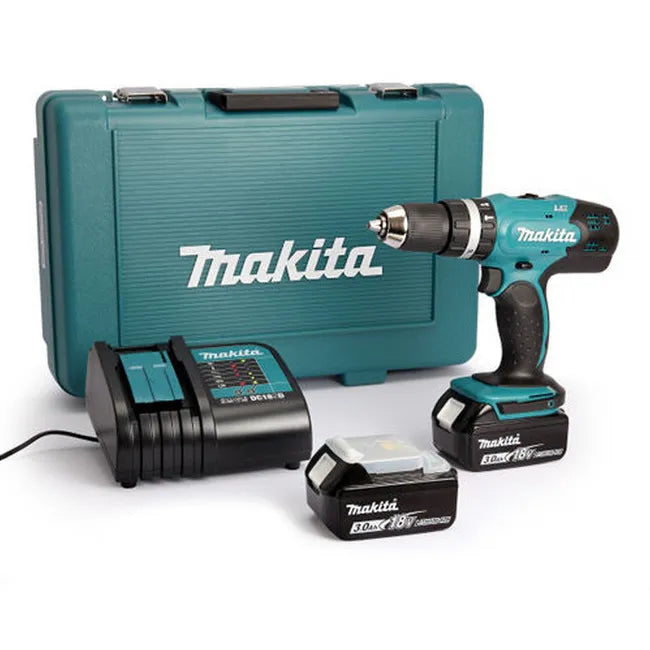 Taladro Atornillador-Percutor MAKITA a Batería y Accesorios